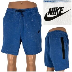 Nike Mens Medium Shorts Blue Marina Tech Fleece Drawstring Zip Pocket DM6519 EUC